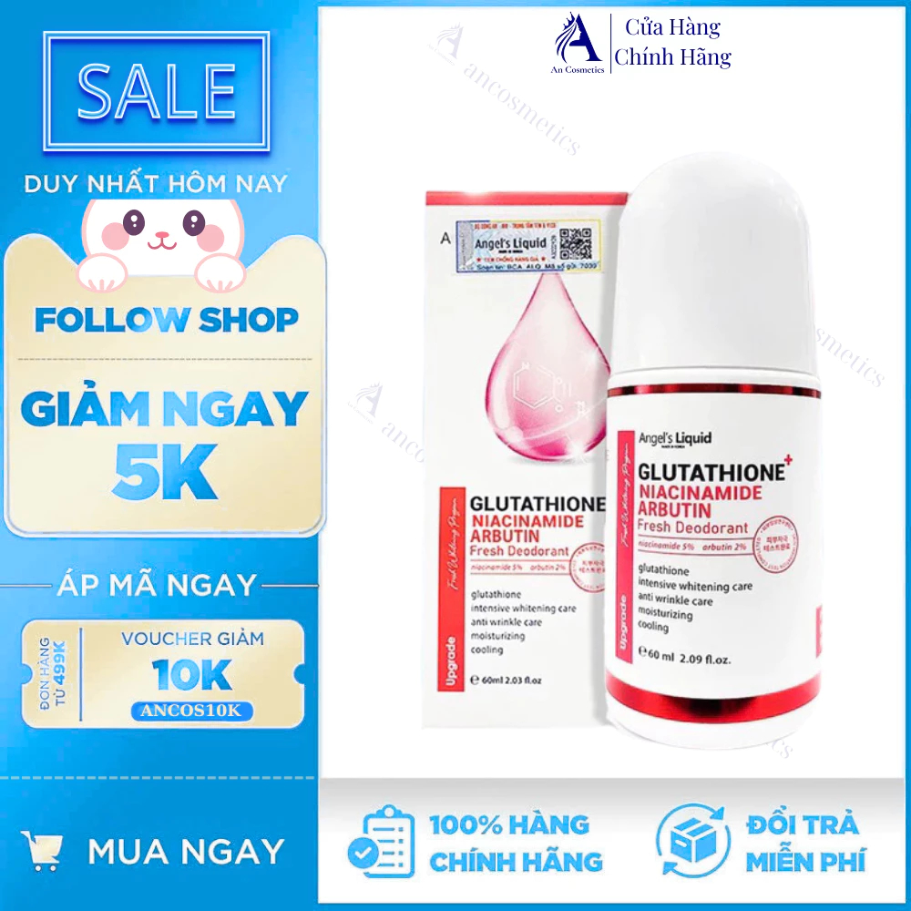 [CHÍNH HÃNG] Lăn Khử Mùi Trắng Da Giảm Thâm Nách Glutathione Angel’s Liquid - 60ml