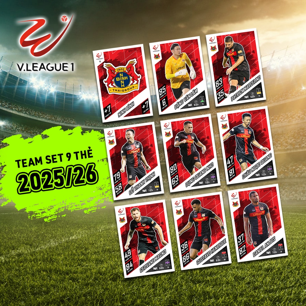Set 9 Thẻ Cầu Thủ V League 2025-26 Theo Đội (Thẻ Size Lớn UK)