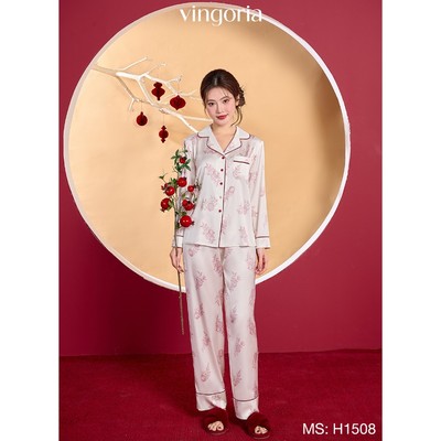 Bộ đồ ngủ nữ Pijama mặc nhà lụa VINGO/VINGORIA tay dài xuân hè Hồng Yên H1508
