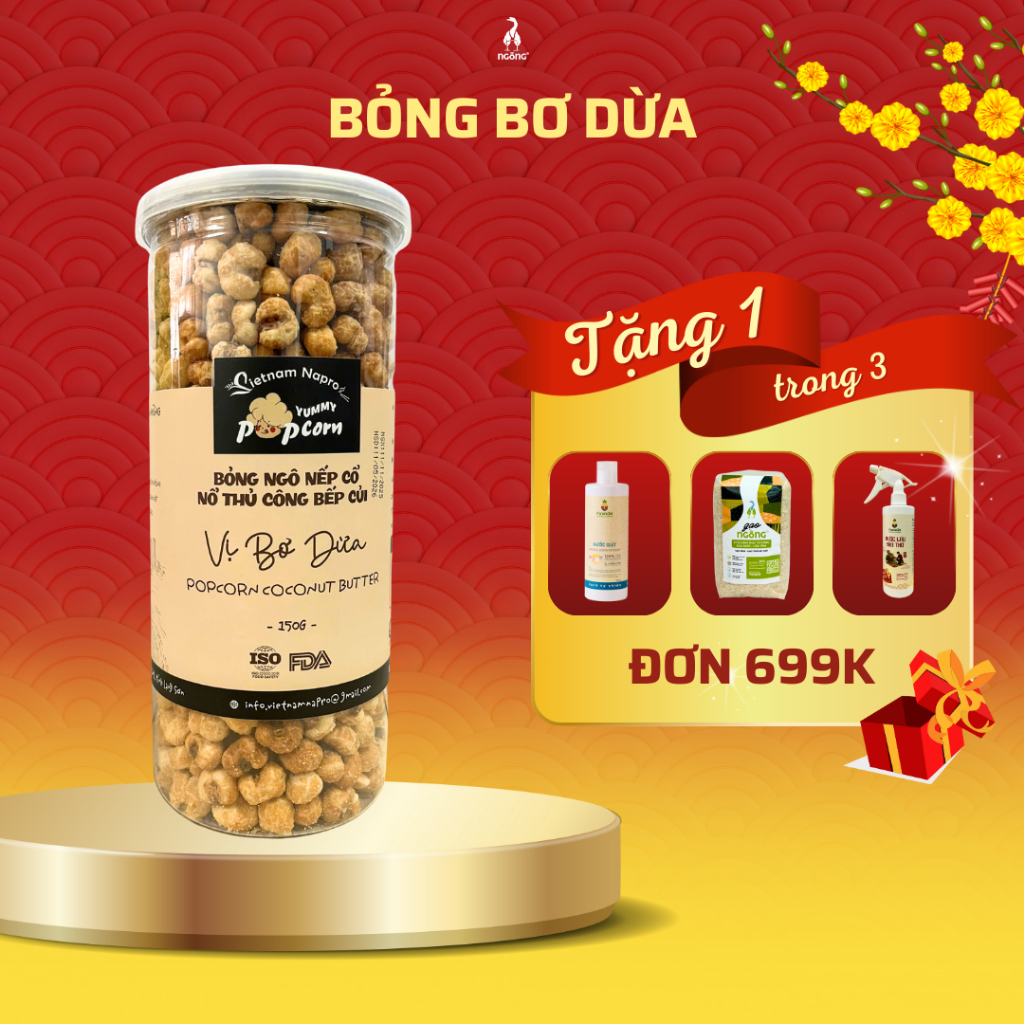 Bỏng ngô nếp cổ Vietnam Napro vị bơ dừa sấy khô ngọt đường mía ngậy cùi dừa tươi hương nếp cổ đặc tr