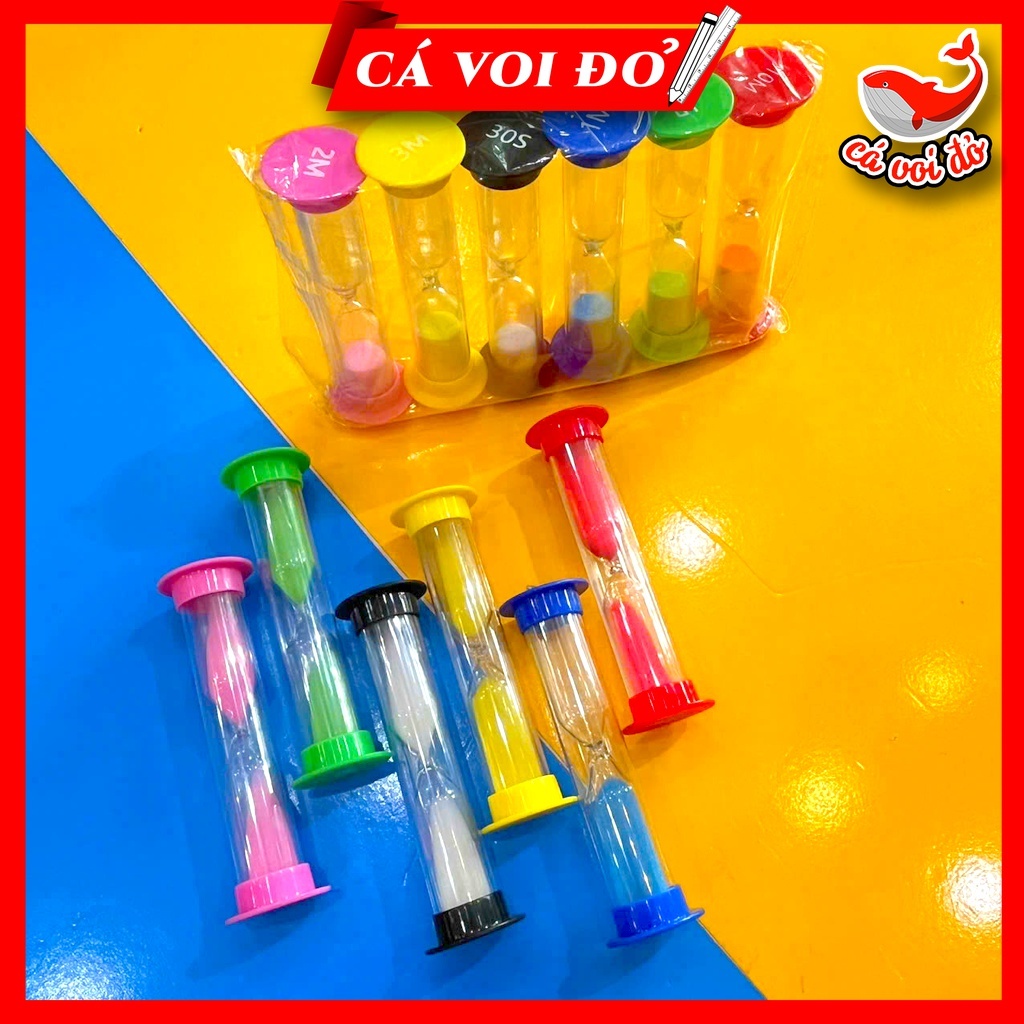Combo 6 đồng hồ cát mini nhiều màu sắc trang trí HAPPY TIME 30giây/ 1 phút/ 2 phút/ 3 phút/ 5 phút/ 