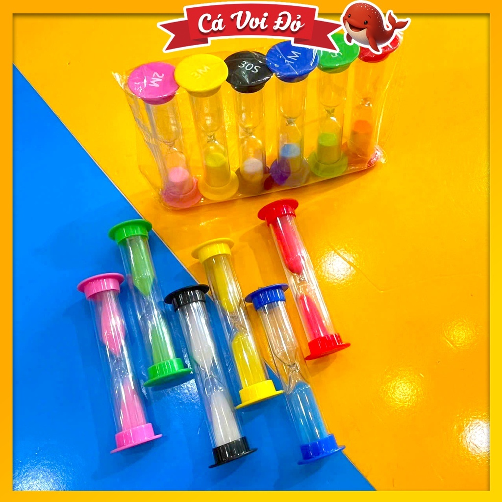 Combo 6 đồng hồ cát mini nhiều màu sắc trang trí tiện lợi HAPPY TIME 30giây/ 1 phút/ 2 phút/ 3 phút/