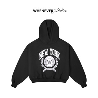  WHENEVER Áo Hoodie Whenever NY 100% Vải Nỉ Form Boxy Unisex   BLACK 