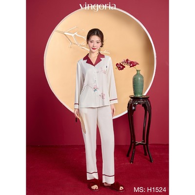 Bộ đồ ngủ nữ Pijama mặc nhà lụa VINGO/VINGORIA tay dài xuân hè Đào An H1524