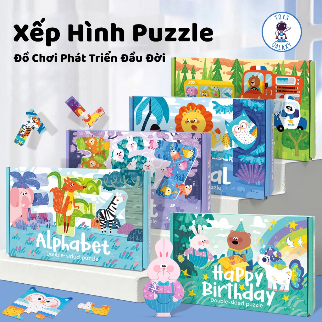 Đồ Chơi Xếp Hình Puzzle Cho Bé - Puzzle 2 Mặt Phát Triển Tư Duy, Nhận Biết Chữ Cái, Động Vật