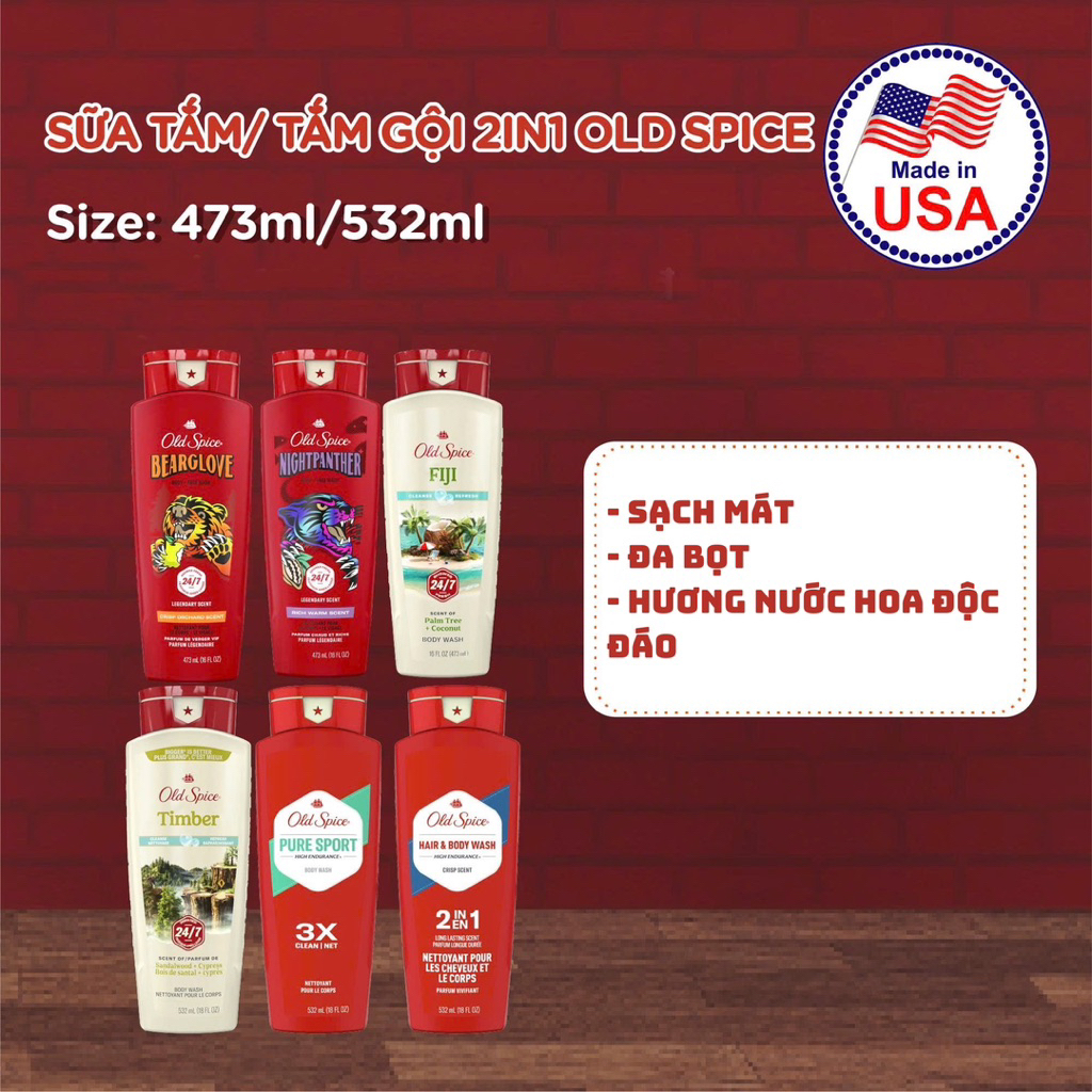 [OLD SPICE] Sữa tắm Old Spice 473ml/ 532ml - Nhập khẩu từ Mỹ - Đa dạng mùi hương