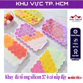 Combo 3 [Mẫu mới] khay đá tổ ong silicon 37 ô có nắp đậy - kháng khuẩn, chống mùi