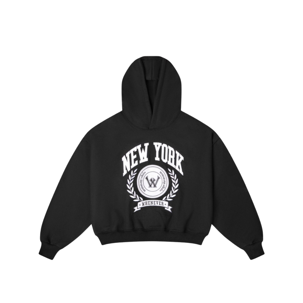 WHENEVER Áo Hoodie Whenever NY Hoodie Form Boxy Vải Nỉ Bông Unisex / Black
