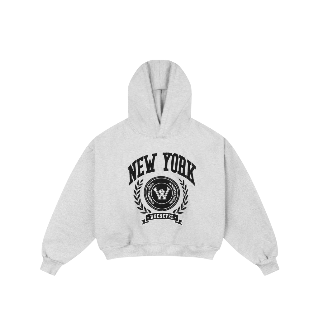 WHENEVER Áo Hoodie Whenever NY Hoodie Form Boxy Vải Nỉ Bông Unisex / Grey