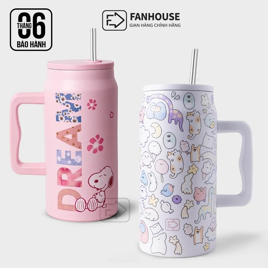 Ly giữ nhiệt Snoopy 1500ml cốc nước giữ nhiệt thể thao inox 304 Fan House, Bình giữ nhiệt cao cấp