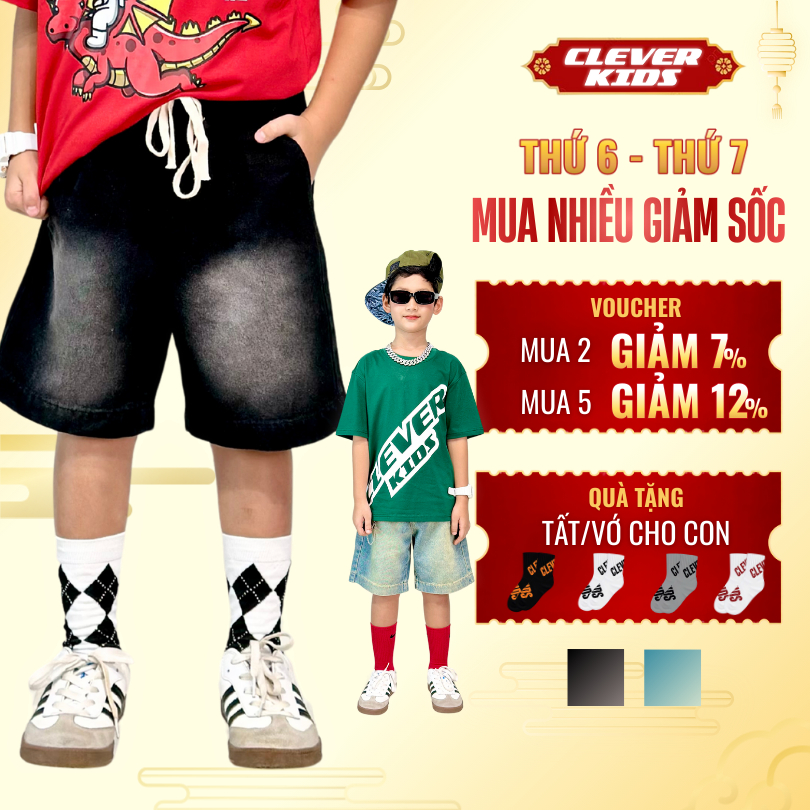QUẦN NGẮN CLEVER KIDS WAS - CHẤT JEAN CAO CẤP [Size từ 20kg-65kg]
