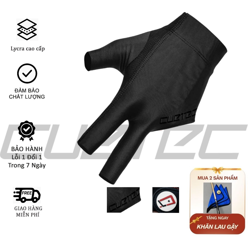 🎱 Găng Tay Bida Cuetec Noir Khóa Cổ Tay – Thoáng Khí, Co Giãn, Ma Sát Thấp [Combo 2 Găng – Freeship]