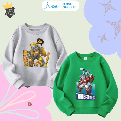 [MỚI] Áo nỉ SWEATER cho bé trai AORE, Áo nỉ in hình Robot Bumblebee, Transformers cổ tròn da cá mềm bé trai 10-34kg