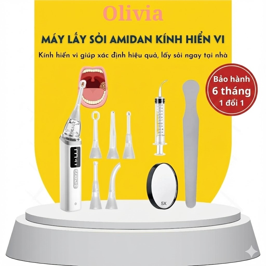 [BẢO HÀNH 6 THÁNG 1:1] Máy hút sỏi amidan 5 đầu cải thiện mùi hôi miệng có đèn LED CSSD124 Olivia