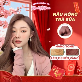  Thuốc nhuộm tóc màu NÂU HỒNG TRÀ SỮA thuốc nhuộm tóc cao cấp kem nhuộm tóc tại nhà Buddyhairs tặng kèm dụng cụ 