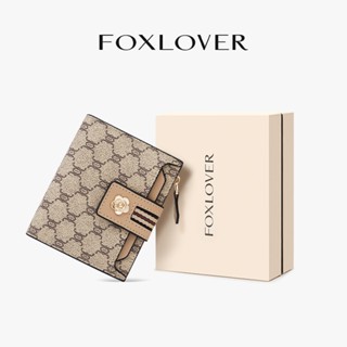 FOXLOVER Ví nữ 15 khe đựng thẻ Cổ điển Thời trang Màu kaki Trắng Màu Nâu
