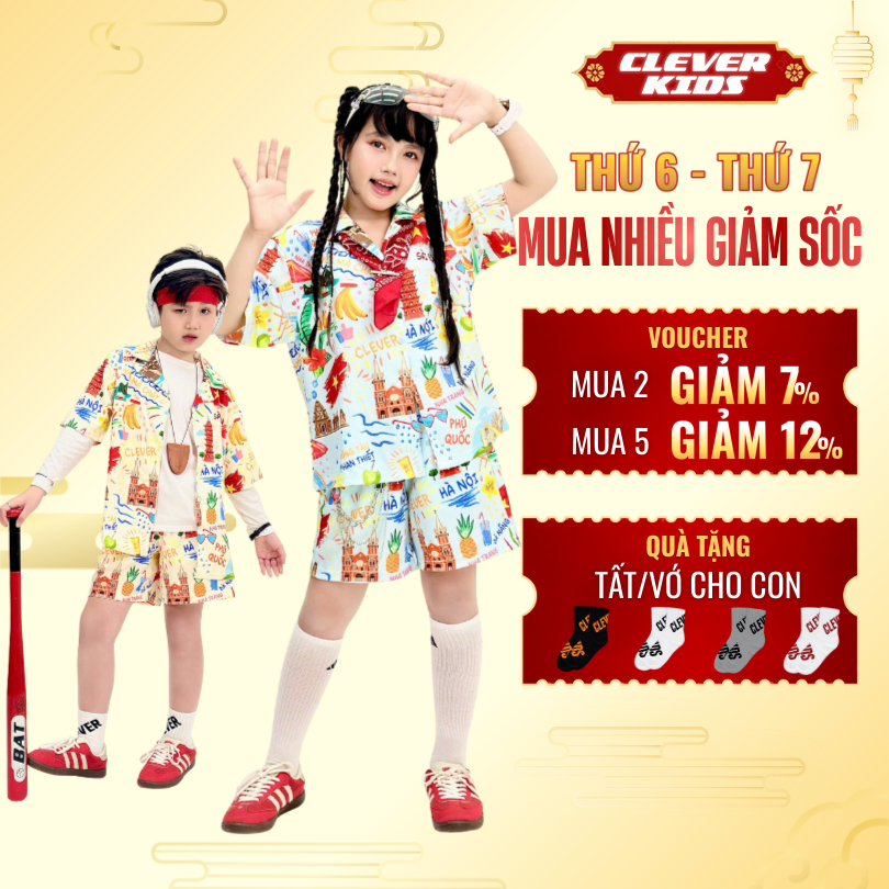 Set Bộ Sơ Mi VIETNAMESE Clever Kids Cotton Premium Mềm Mại [SizeTừ 15kg-60kg]