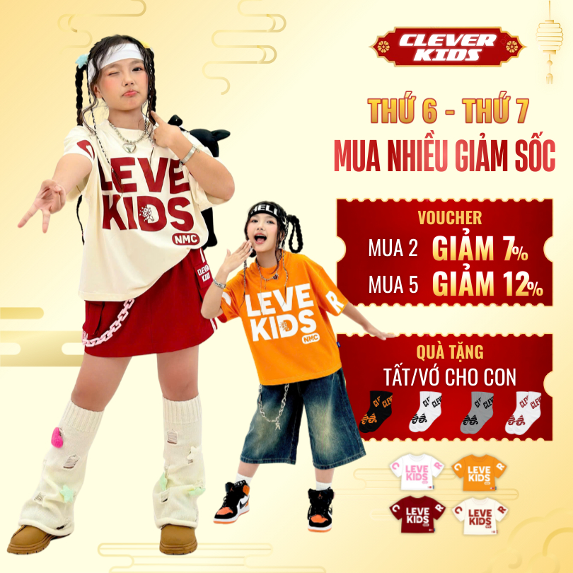 Áo Thun Boxy CỔ TRÒN IN CLEVER KIDS Cotton Premium [Size từ 20kg-60kg]