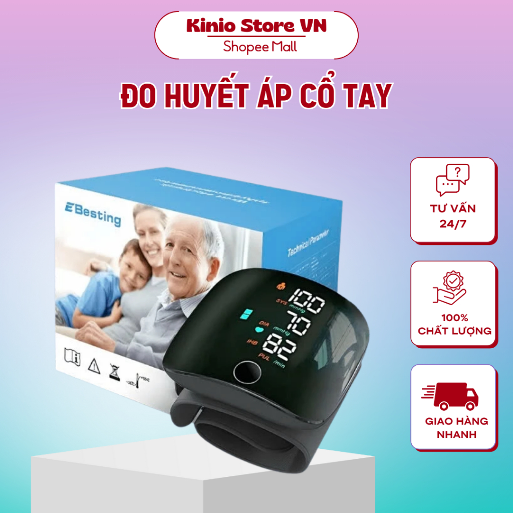 Máy Đo Huyết Áp Cổ Tay Kinio Có Màn Hình LED Đọc Kết Quả Bằng Tiếng Việt Bảo Hành 12 Tháng