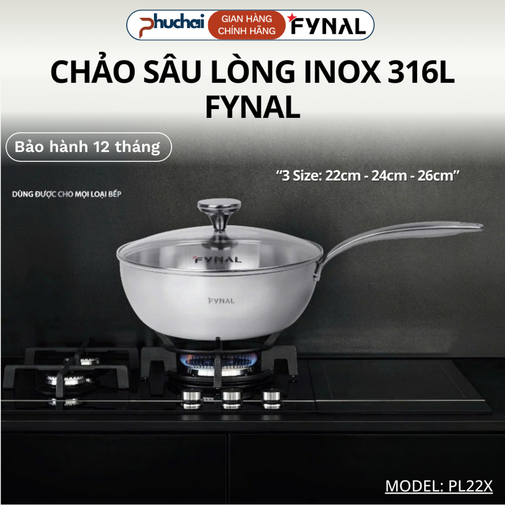Chảo Inox Sâu Lòng Fynal PL222 Chính Hãng, Chảo Inox 316L Chống Oxy Hóa Chống Dính Nano An Toàn - Điện Máy Phúc Hải