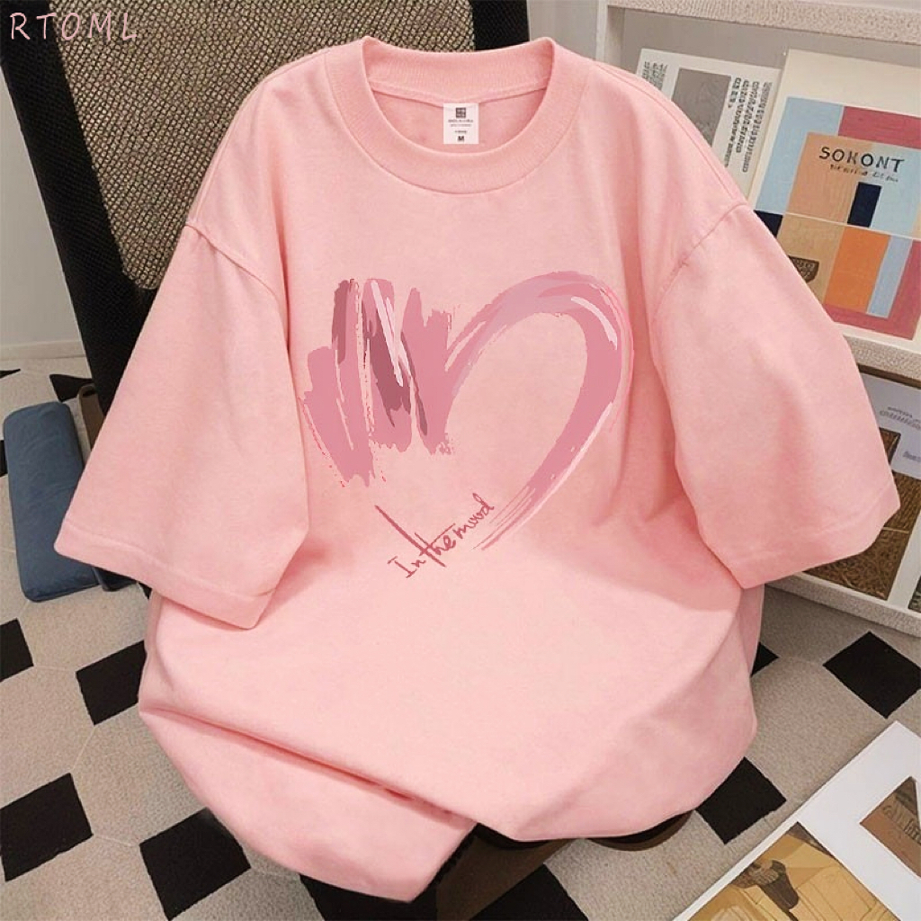 Áo thun nữ dáng rộng Unisex mùa hè Họa tiết trái tim in