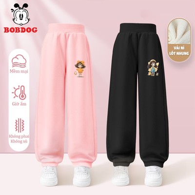 Quần lót lông cho bé gái BOBDOG, quần thu đông chất nỉ nhung ấm áp dáng thể thao in hình CÔ GÁI cute