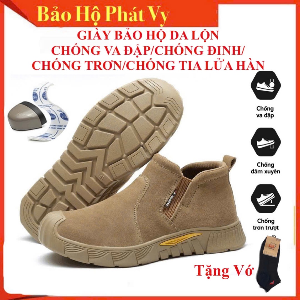 Giày Bảo Hộ Không Dây SAFEGO MS97 Chống Đinh/Chống Va Đập/Chống Trơn Trượt/Chống Tia Lửa Hàn/Da Bò Lộn Cao Cấp-Tặng Tất
