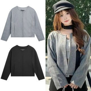 Áo Khoác Dạ Nữ Phối Viền Tay Dáng Ngắn Croptop Mùa Thu Đông 2025