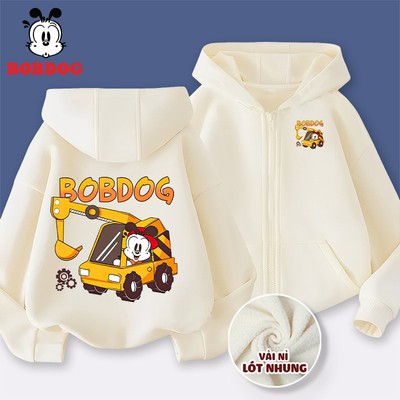 Áo hoodie zip bé trai BOBDOG, áo khoác thu đông chất liệu nỉ nhung dày mịn in hình ô tô, máy xúc