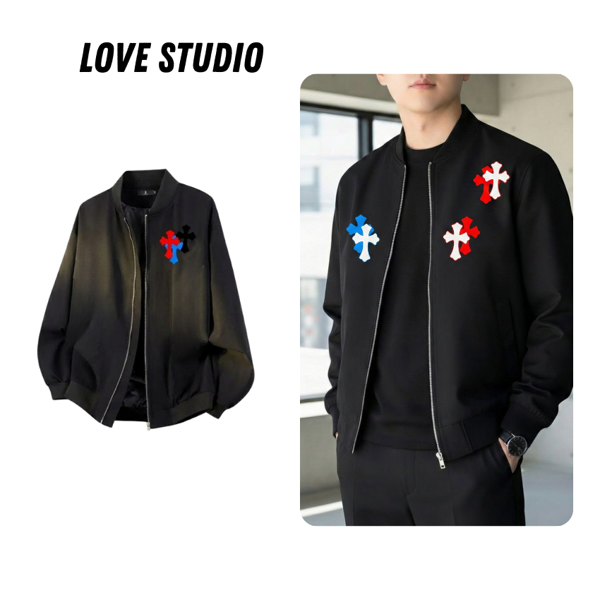 Áo khoác gió bomber in hình thập giá CH, vải dù 2 lớp phong cách streetwear thu đông [AB15] NASA