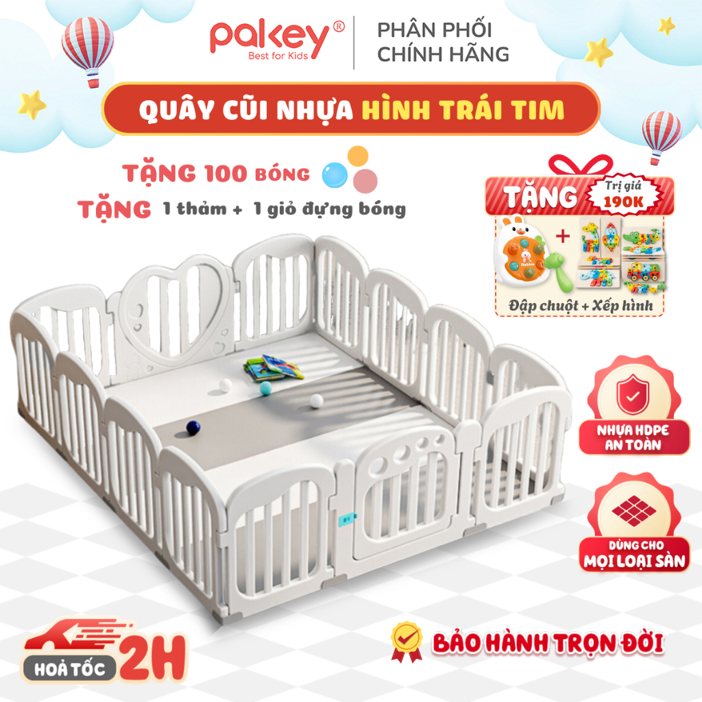 Quây Cũi Nhựa Bambi Cao Cấp TẶNG 100 BÓNG + THẢM DÀY - Quây Nhựa Cho Bé PAKEY Loại 1 Bảo Hành Trọn Đ