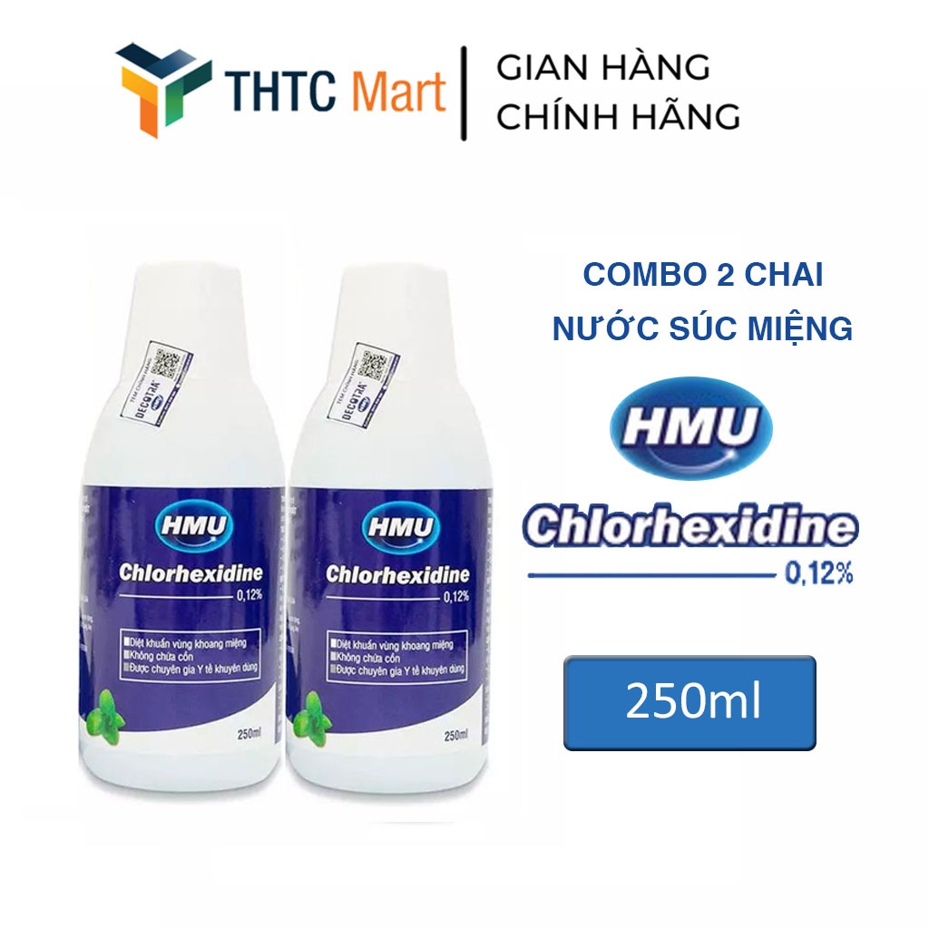 Combo 2 Chai Nước Súc Miệng Diệt Khuẩn Sát Khuẩn Họng HMU Chlorhexidine 0,12% 250ml