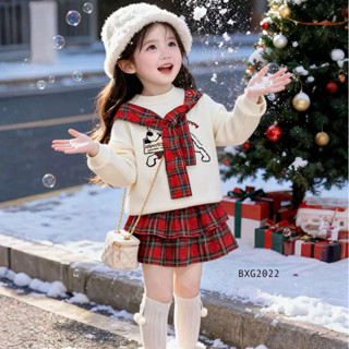   BexinhshopVN  Set áo phối dây in cún chân váy tầng caro dễ thương cho bé gái BXG2022 