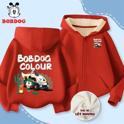 Áo hoodie zip bé trai BOBDOG, áo khoác mùa đông chất liệu nỉ nhung dày mịn in hình BST Ô TÔ CUTE