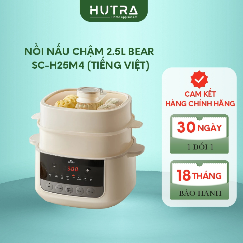 Nồi Nấu Cháo Chậm BEAR 2.5L Có Xửng Hấp 8 Chế Độ Nấu Hầm Hấp Nấu Chậm Cho Bé Giữ Trọn Dinh Dưỡng SC-