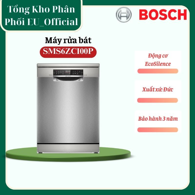 Bosch SMS6ZCI00P – Máy Rửa Bát Độc Lập Serie 6, Hoạt Động Êm & Tiết Kiệm