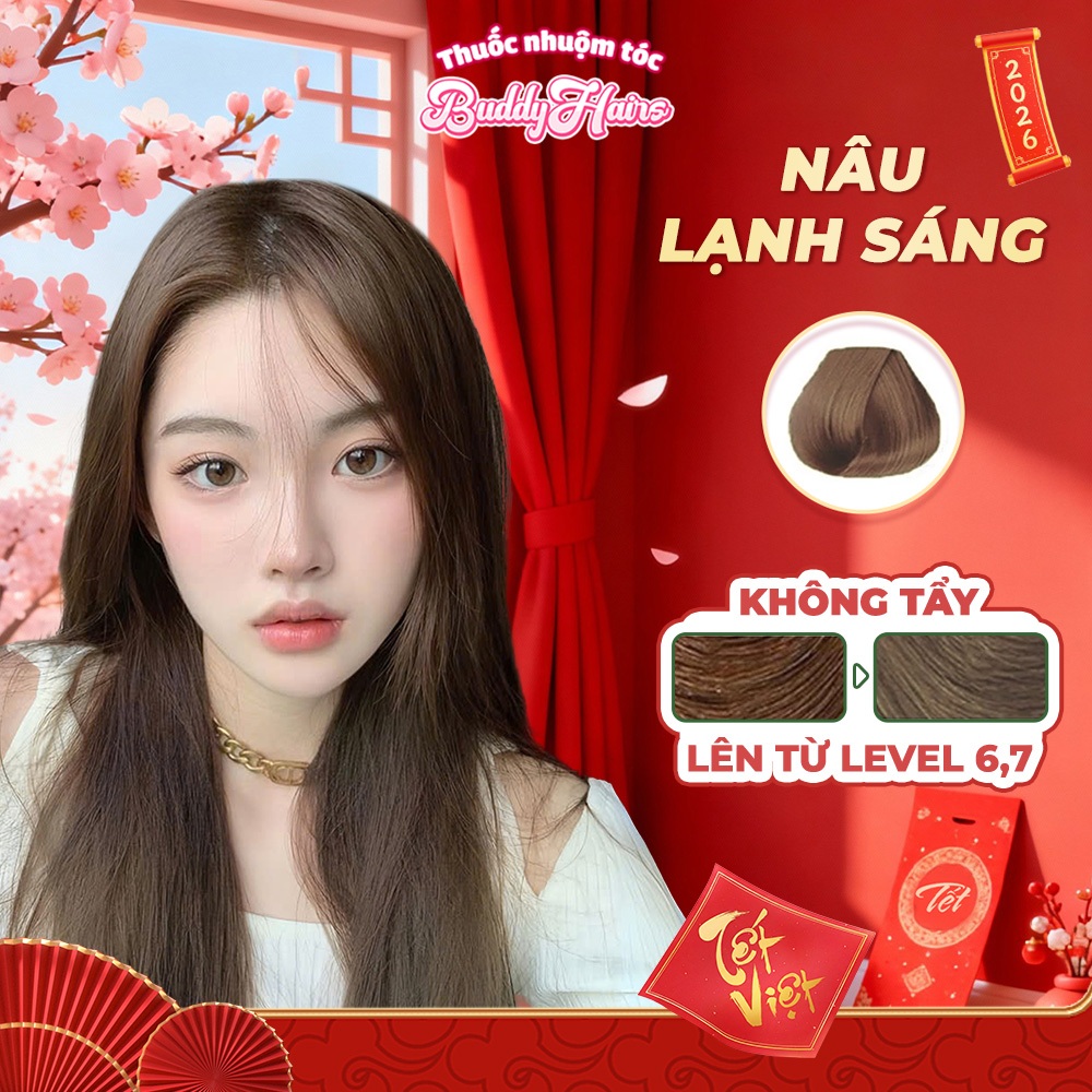 Thuốc nhuộm tóc Nâu Lạnh Sáng, Nâu Lạnh, Nâu Trà Sáng không cần dùng Thuốc tẩy tóc Buddyhairs, Buddy