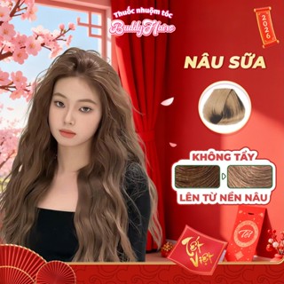  Thuốc nhuộm tóc màu NÂU SỮA NÂU TRÀ SỮA thuốc nhuộm tóc không cần tẩy kem nhuộm tóc tại nhà Buddyhairs tặng kèm 
