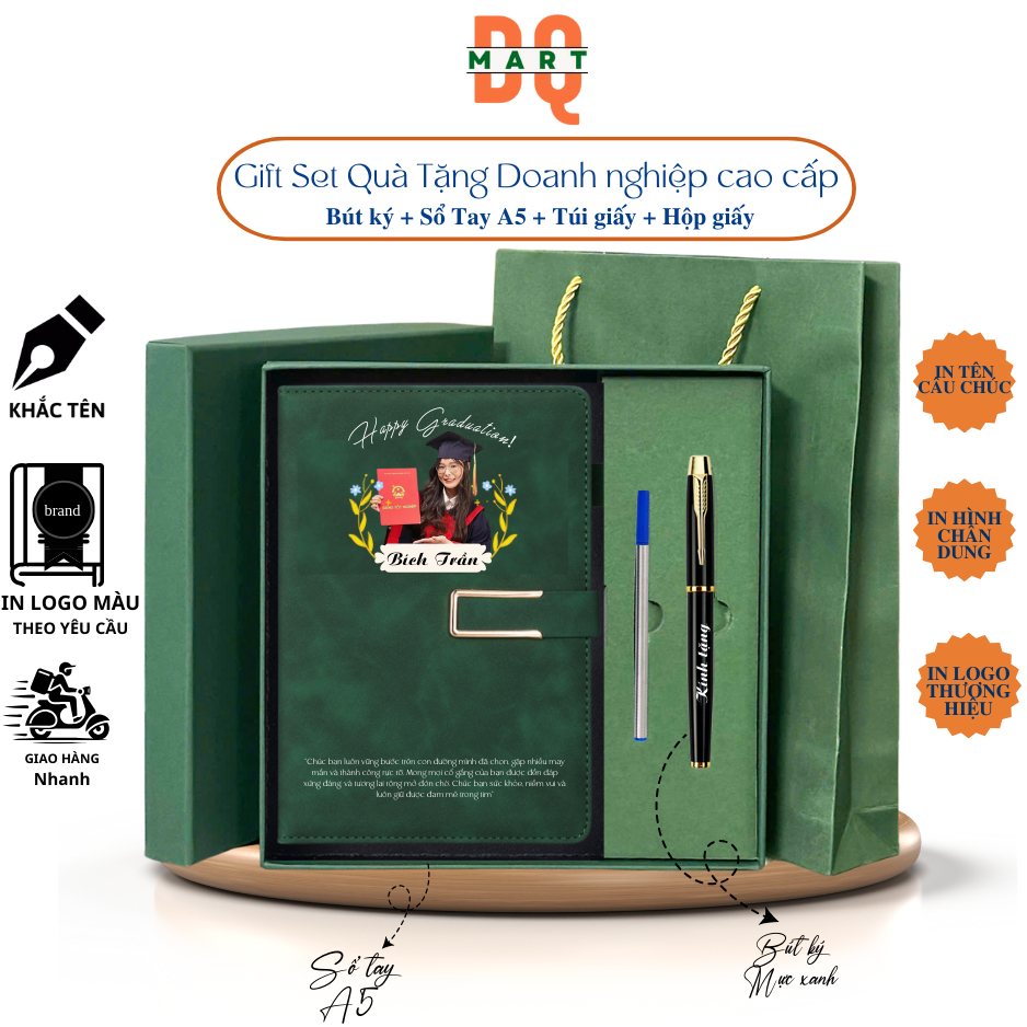 Combo Hộp Quà Doanh Nhân Bút Ký Đẳng Cấp Kèm, Sang Trọng in tên,DQMART quà tặng
