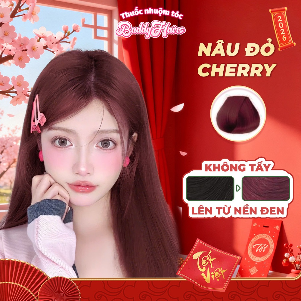 Thuốc nhuộm tóc màu NÂU ĐỎ CHERRY, STRAWBERRY thuốc nhuộm tóc không cần tẩy, kem nhuộm tóc tại nhà B