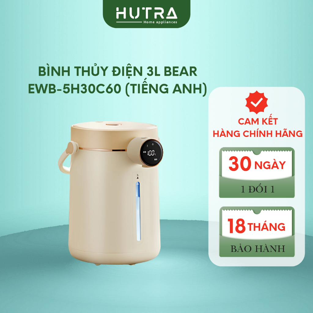 Bình Thủy Điện Bear 3L Bình Đun Nước Nóng Đun Sôi Siêu Nhanh Khử Clo Bình Đun Nước Giữ Nhiệt Có Đèn 