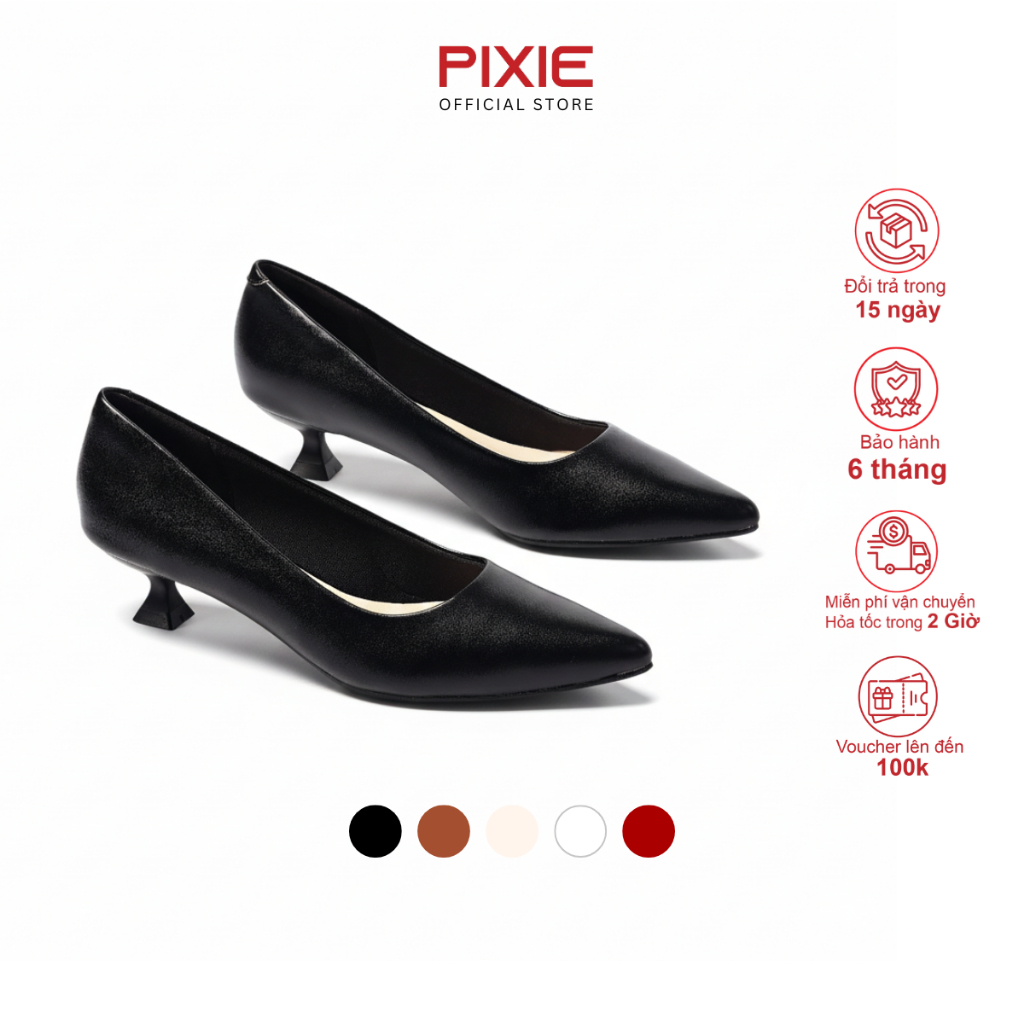 Giày Cao Gót 3cm Mũi Nhọn Gót Nhỏ Trơn Basic Pixie X544
