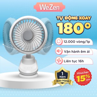   BH 1 NĂM - TỰ ĐỘNG XOAY  Quạt Tích Điện Mini CHẤT LƯỢNG CAO Quạt Kẹp Bàn Pin Thật 15h W02 - WEZEN 