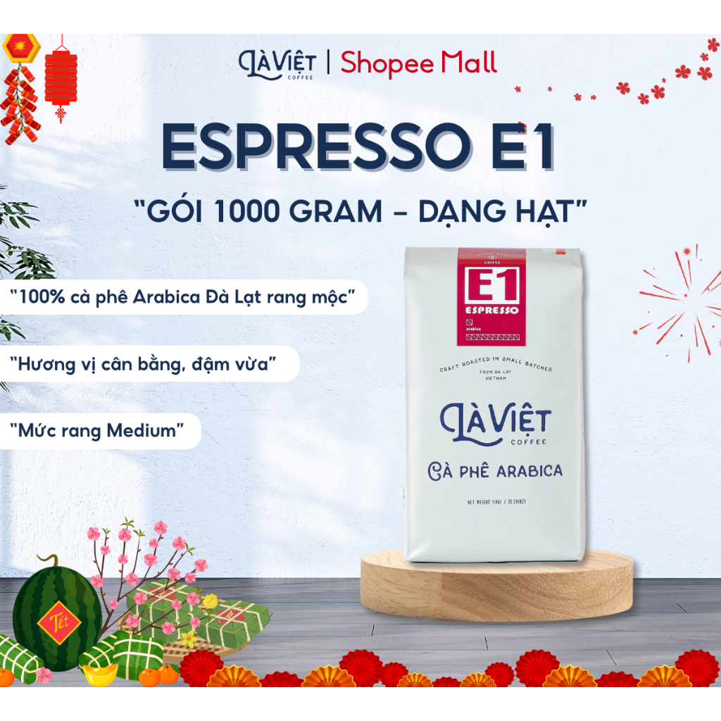 Cà Phê Nguyên Hạt LÀ VIỆT E1 100% Arabica 1kg Vị Cân Bằng