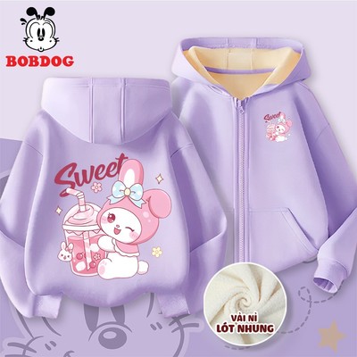 Áo hoodie zip bé gái BOBDOG, áo khoác thu đông chất liệu nỉ nhung ấm áp in hình melody dễ thương