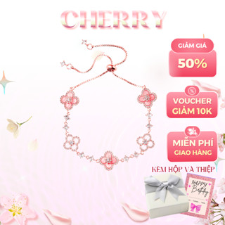  Vòng tay nữ cỏ 4 lá CHERRY JEWELRY mạ vàng tinh tế Lắc tay nữ bạc Charm đá hoa anh đào - Kèm hộp 