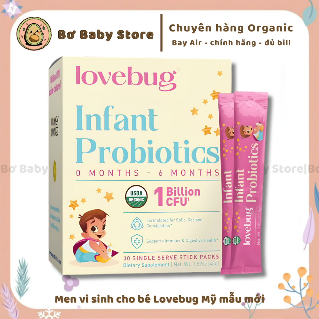Men Lovebug Probiotics Mỹ hỗ trợ tiêu hoá cho bé từ sơ sinh (DATE 12/26-2027)