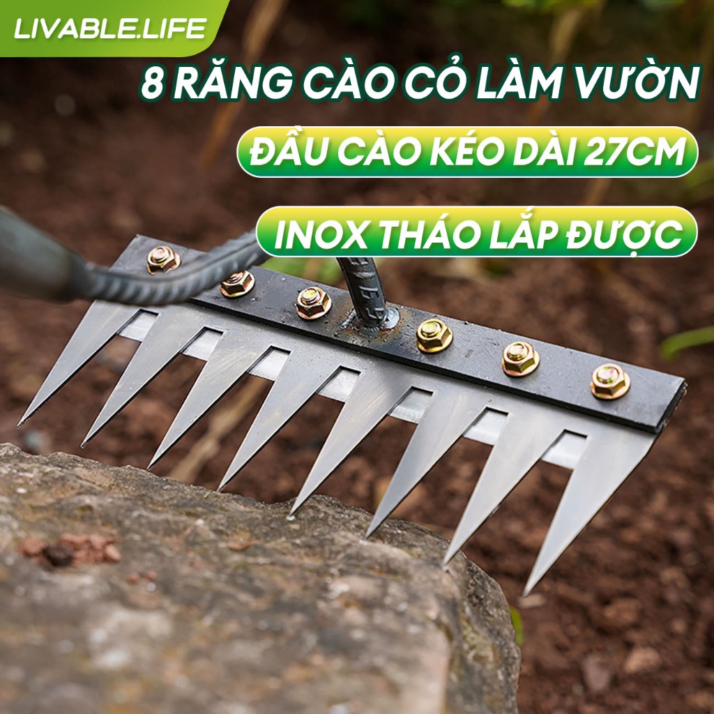 27cm Cào cỏ làm vườn 8 Răng Bàn cào cỏ Lưỡi dao thay được Bừa sắc nhọn Dễ dàng loại bỏ cỏ dại