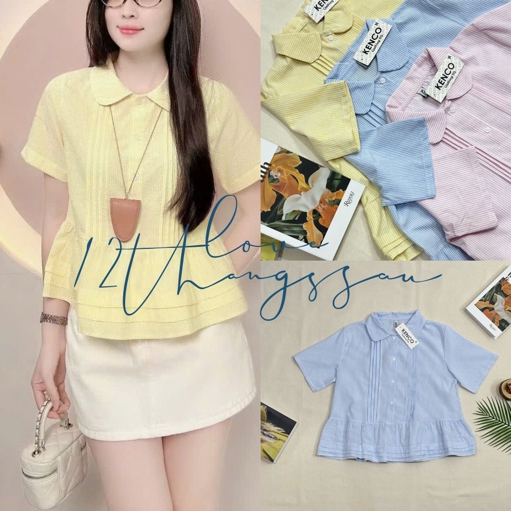 [Bảng màu new 2025] Áo Sơ mi cổ sen xếp li 8 màu 12 THÁNG SÁU MA6029