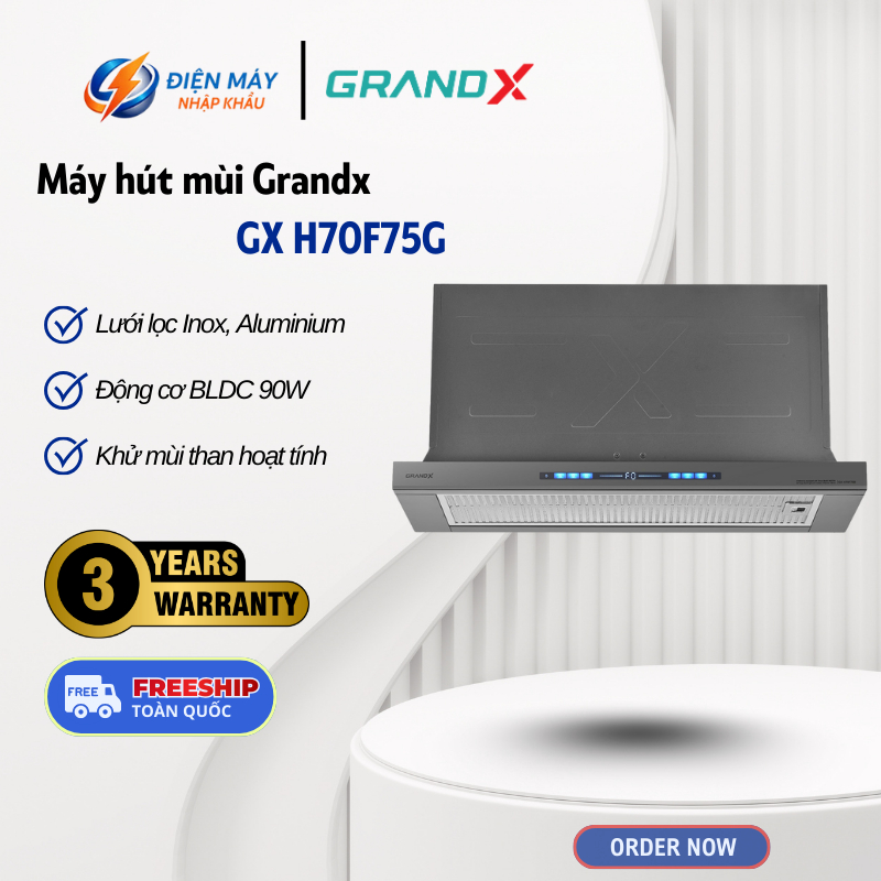 Máy Hút Mùi Âm Tủ GrandX GX H70F75G – Kích Thước 70cm – Lưới Lọc Inox – 3 cấp Độ Hút